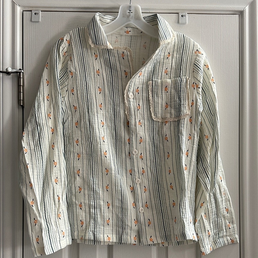 The Fleece Company The Short Bloom 100% Muslin Cotton Pajama Top ONLY Small